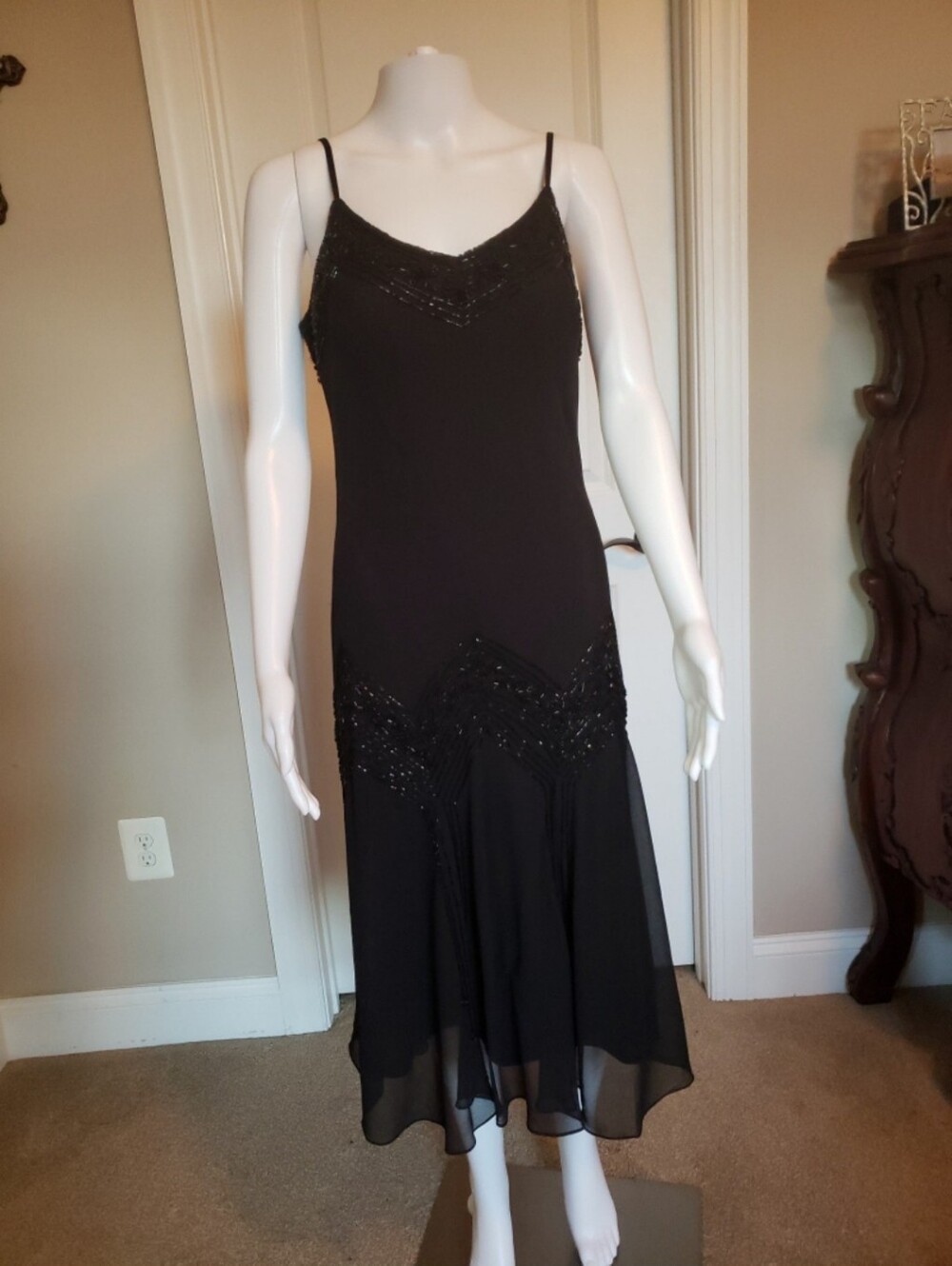 L Laxmi New York Black Beaded Slip Midi Dress - Elegant Eveningwear Nordstrom